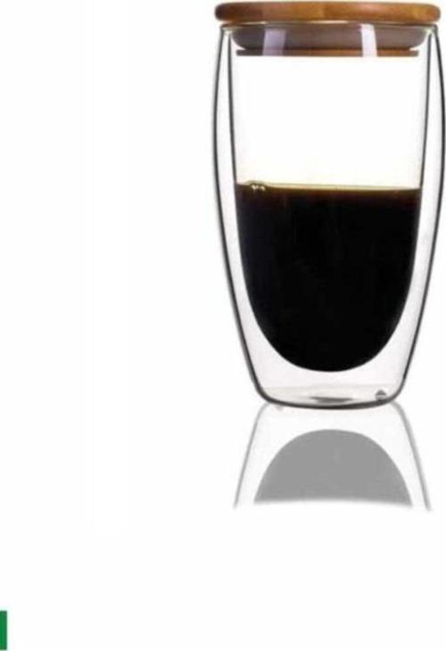 Çift Cidarlı Bambu Kapaklı Bardak Kupa 450 ml 12463