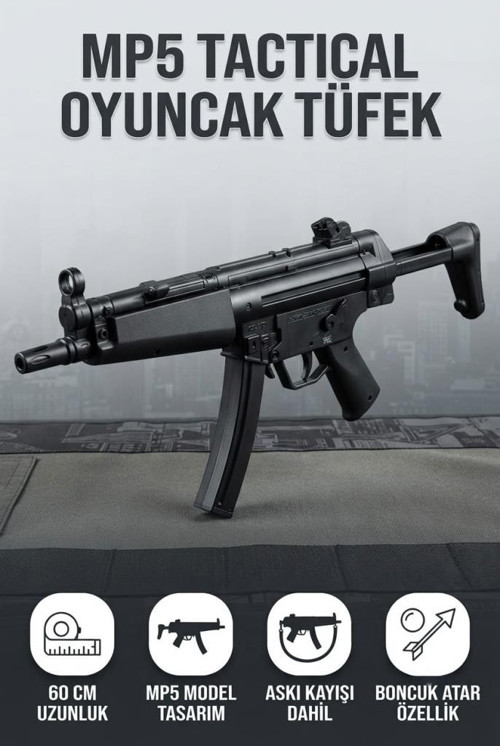 Profesyonel Seri 60 CM MP5 Boncuk Atar Oyuncak Silah - Siyah (Boncuk Ürüne Dahil Değildir)