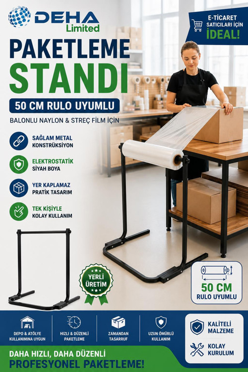 Metal Paketleme Standı Balonlu Naylon Streç Film Rulo Standı Kargo Paketleme Aparatı
