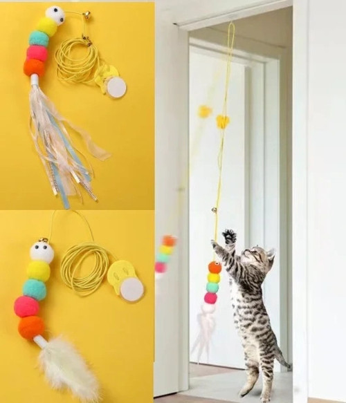 Elastik Yapışkanlı Kedi Oyun Oltası