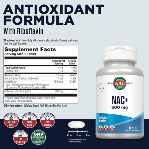 KAL NAC+ N-Acetyl-L-Cysteine 600 mg 60 tablets
