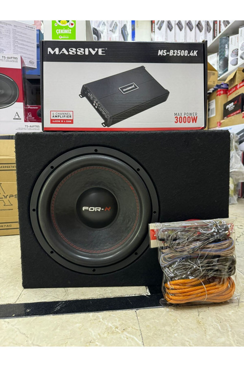 Paket Set 30Cm 1000Wat 250Rms 4Kanallı Anfi 3000W Plc Kablo