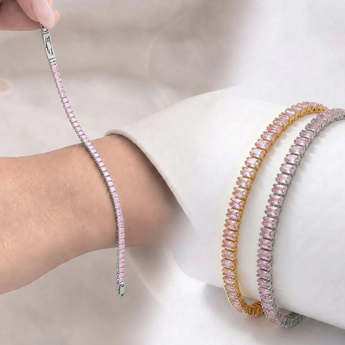 4mm Pembe Zirkon Taşlı Ayarlanabilir Su Yolu Kadın Bileklik 3351KBV4D6
