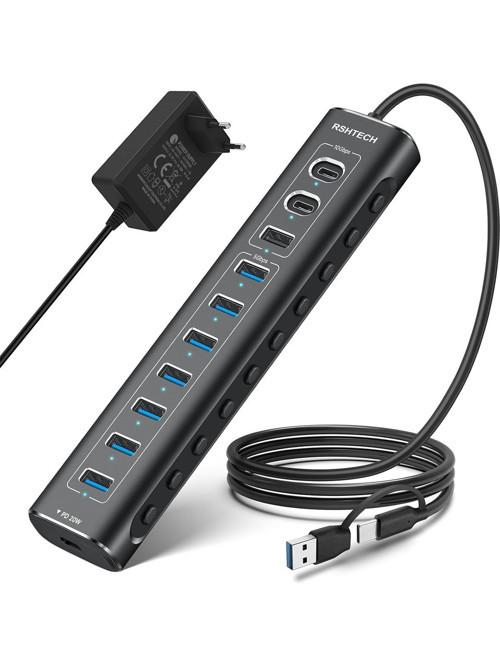 11 Port Güçlendirilmiş USB C Hub 2X10 Gbps USB C 1X10 Gbps USB A Pd 20W 7x USB 3.0 5gbps Hub