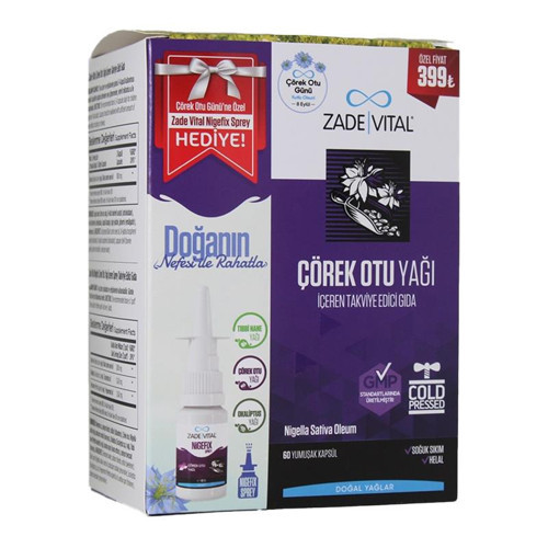 Çörek Otu Yağı 60 Kapsül + Nigefix Sprey 10 ml Hediye