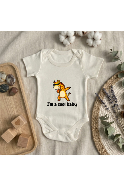 I'M A Cool Baby Baskılı Kısa Kollu Kız/Erkek Bebek Body (0-3 Yaş)