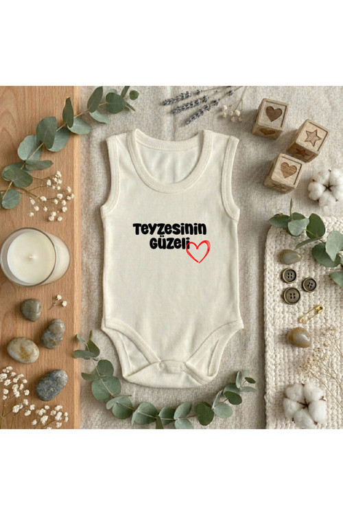 Teyzesinin Güzeli Baskılı Kolsuz Kız/Erkek Bebek Body (0-3 Yaş)