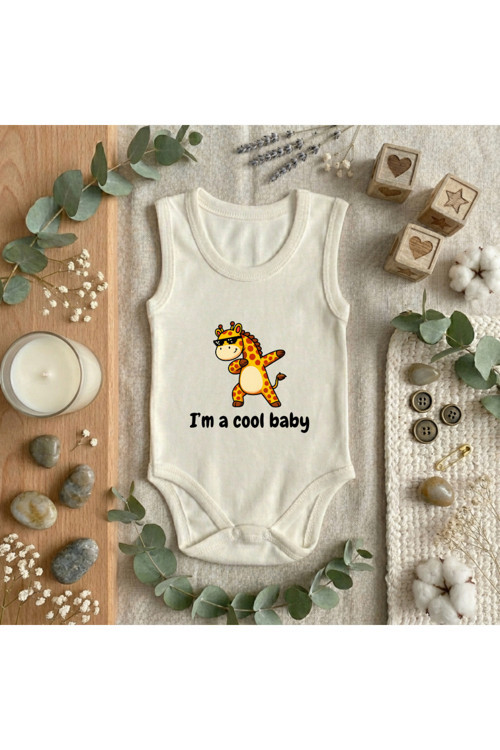 I'M A Cool Baby Baskılı Kolsuz Kız/Erkek Bebek Body (0-3 Yaş)