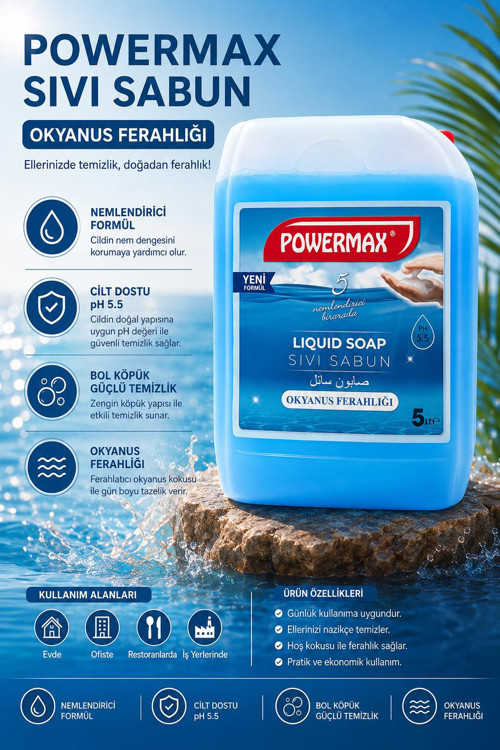 Sıvı Sabun Okyanus Ferahlığı 5 L – Nemlendirici Formül pH 5.5