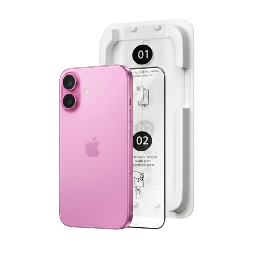 MagicBox iPhone 16 / 15 Premium Tempered Glass Aparatlı Ekran Koruyucu - Clear