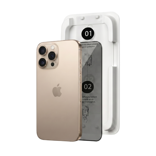 MagicBox iPhone 16 Pro Max Premium Tempered Glass Aparatlı Ekran Koruyucu - Privacy