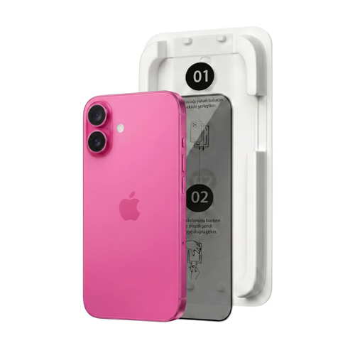 MagicBox iPhone 16 / 15 Premium Tempered Glass Aparatlı Ekran Koruyucu - Privacy