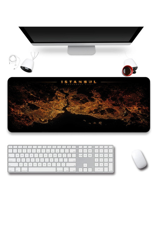 SonicTouch Klavye Mousepad 40x90cm Sıvı Geçirmez Kaymaz Taban istanbul Gece Haritası Pürüzsüz