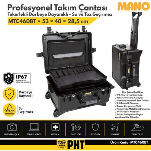 Mtc 460Bt Si̇yah Bez Takım Dizmeli + Plastik Bölmeli Tough Case Pro Takim Çantasi
