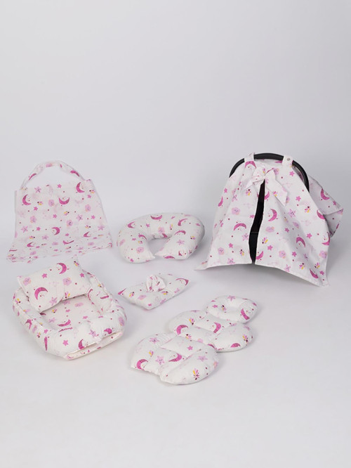 Babynest ve Puset Seti 7 Parça - Pembe