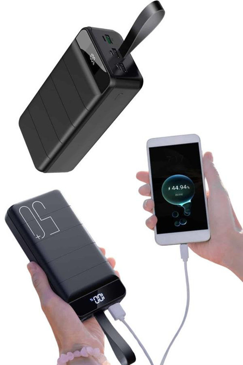Taşınabilir 50.000 Mah 4 Girişli Hızlı Led Göstergeli Fenerli