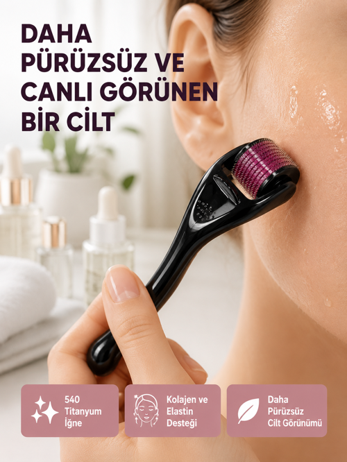 Dermaroller Titanyum 540 İğneli 1 Mm Cilt Yenileme Anti Aging Etkisi