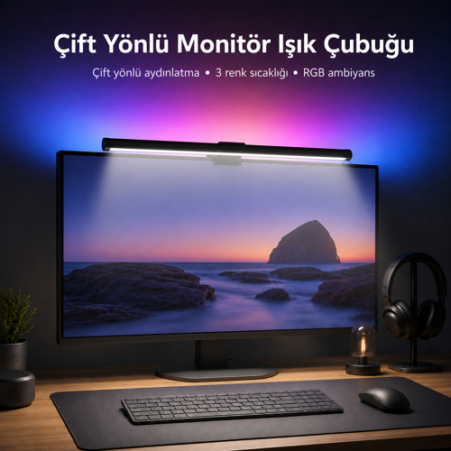 Dokunmatik RGB Çift Yönlü Monitör Üstü Led Aydınlatma Monitör Işık Çubuğu 40cm
