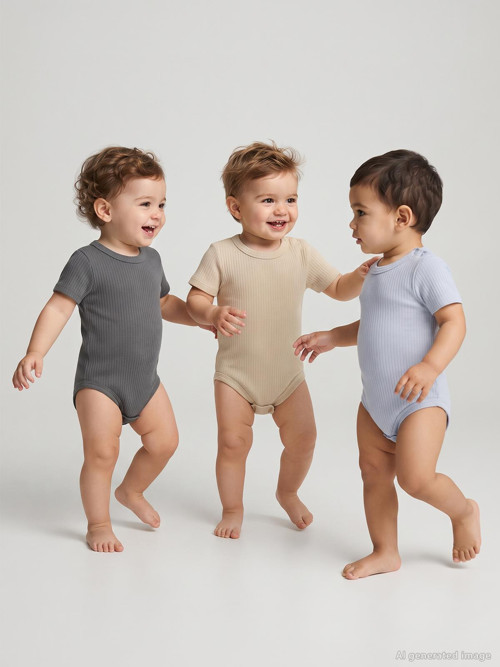 Kısa Kol Basic 3'lü set 1-18 Ay Çıtçıtlı Badi - Mavi