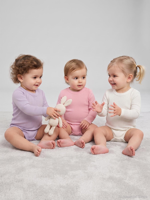 Uzun Kol Basic 3'lü set 1-18 Ay Çıtçıtlı Badi - Pembe