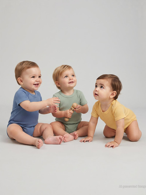 Kısa Kol Basic 3'lü set 1-18 Ay Çıtçıtlı Badi - Mavi
