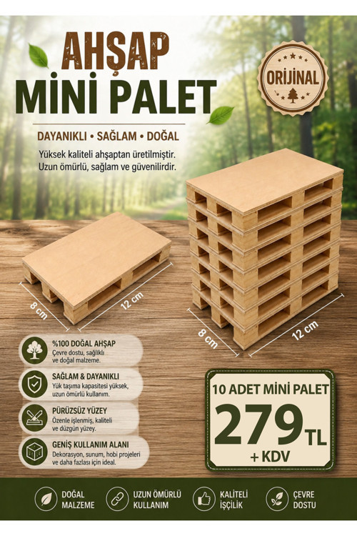 Ahşap Mini Palet 8x12cm (10'lu Paket)