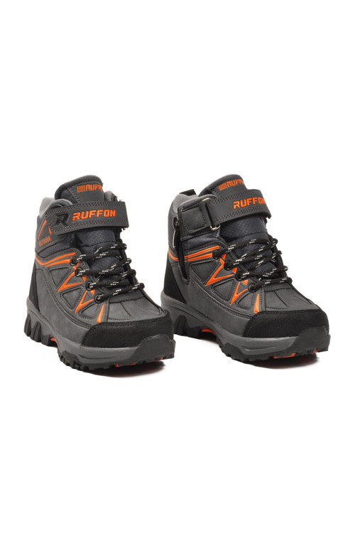 Füme-Turuncu İçi Polarlı Kaymaz Tabanlı Erkek Çocuk Outdoor Trekking Bot 2301 P