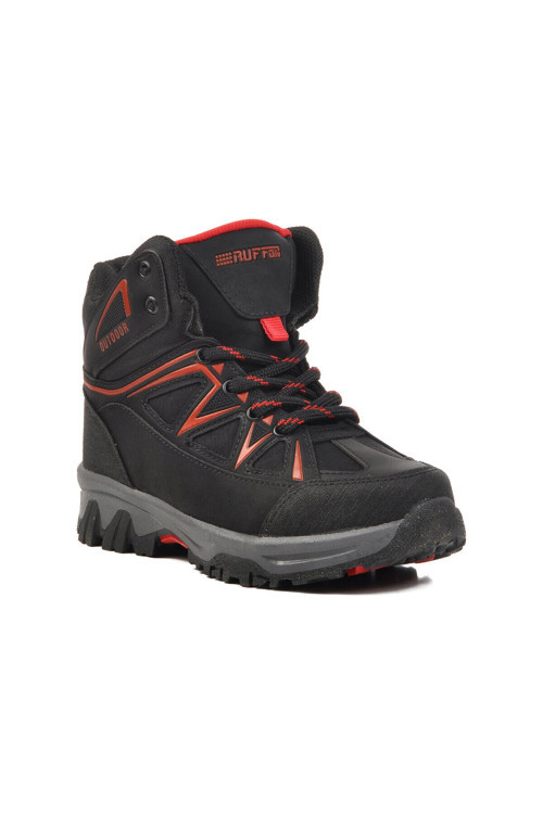 Siyah-Kırmızı İçi Polarlı Kaymaz Tabanlı Erkek Çocuk Outdoor Trekking Bot 2301 P