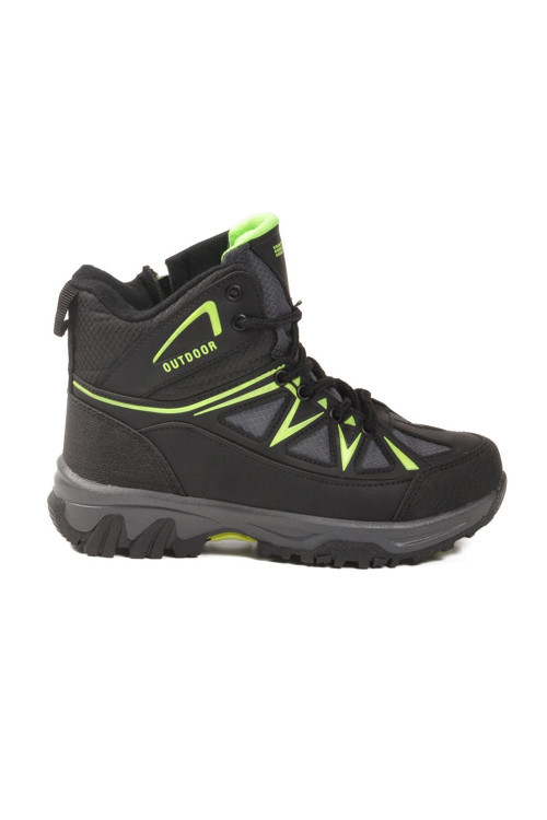 Siyah-Gri İçi Polarlı Kaymaz Tabanlı Erkek Çocuk Outdoor Trekking Bot 2301 F