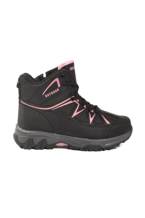 Siyah-Pembe İçi Polarlı Kaymaz Tabanlı Kız Çocuk Outdoor Trekking Bot 2301 F