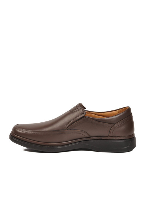 Kahve Hakiki Deri Yan Lastikli Rahat Tabanlı Erkek Günlük Ayakkabı Loafer 016 M
