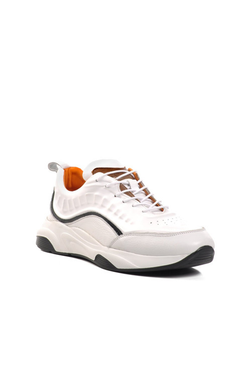 Beyaz Hakiki Deri Bağcıklı Rahat Tabanlı Erkek Casual Ayakkabı Sneaker 1018
