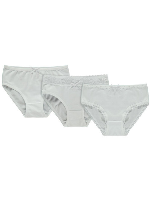 Classic 3'lü Kız Slip Set - Beyaz