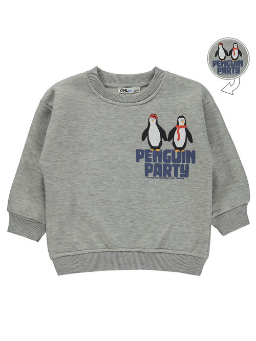 Penguın Party Baskılı 2-5 Yaş Sweatshirt - Gri
