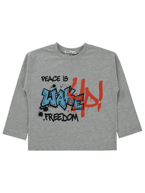 Wake Up Baskılı 6-9 Yaş Sweatshirt - Gri