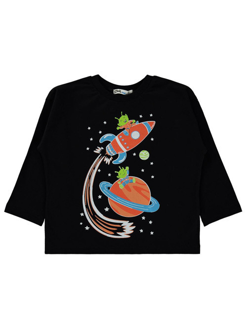 Uzay Temalı Baskılı 2-5 Yaş Sweatshirt - Siyah