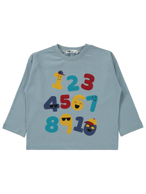 Eğlenceli Sayılar Baskılı 2-5 Yaş Sweatshirt Km - Mavi