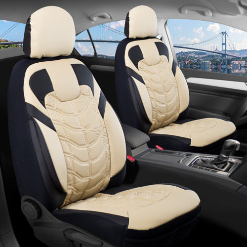 Audi E-Tron Full Deri Oto Koltuk Kılıfı Ön Arka Set Bej Siyah Classy Model ŞHN