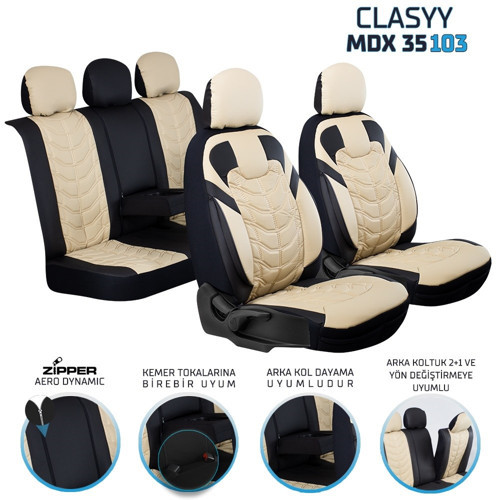Fiat Linea Emotion Full Deri Oto Koltuk Kılıfı Ön Arka Set Bej Siyah Classy Model ŞHN
