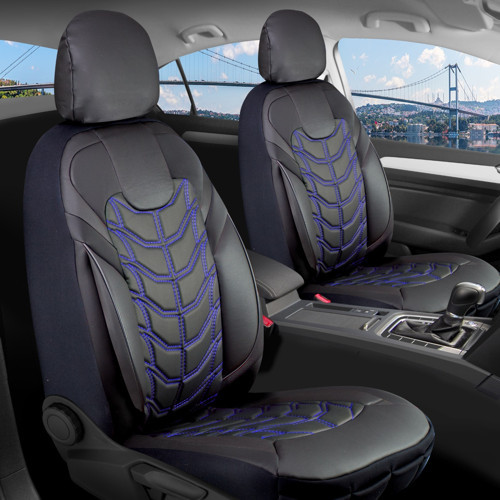 Fiat Linea Dynamic Full Deri Oto Koltuk Kılıfı Ön Arka Set Siyah Nakış Mavi Classy Model ŞHN