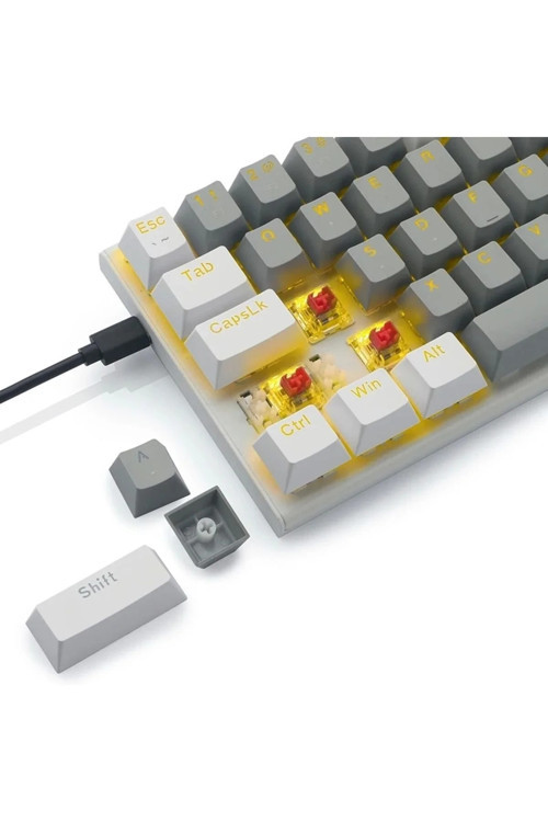 Z-11 RGB RED Switch İngilizce Q Full Anti Ghosting Mekanik Oyuncu Klavyesi (Beyaz-Gri-Turuncu Tuşlar