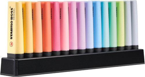 Boss Original Pastel - Fosforlu Kalem - 15'Li Masa Seti - 14 Karışık Renk (2X Tozlu Gri)
