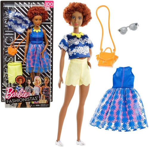 Mattel Barbie Fry80 Fashionistas Oyuncak Bebek, Moda Hediye Seti, Mavi Üst Parça, Çiçek Desenli, Sar