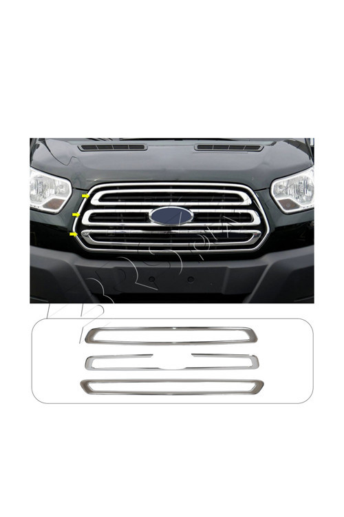 Ford Transit Uyumlu 2014-2018 Krom Ön Panjur 3 Parça Paslanmaz Çelik