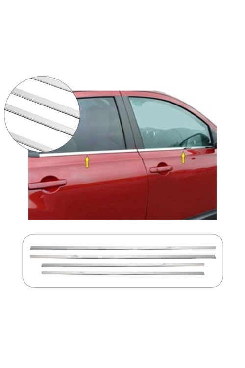 Nissan Qashqai Uyumlu 2010-2017 Krom Cam Çıtası 4 Parça Paslanmaz Çelik