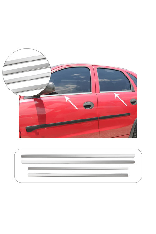 Opel Corsa C Uyumlu 2000-2006 Krom Cam Çıtası 4 Parça Paslanmaz Çelik