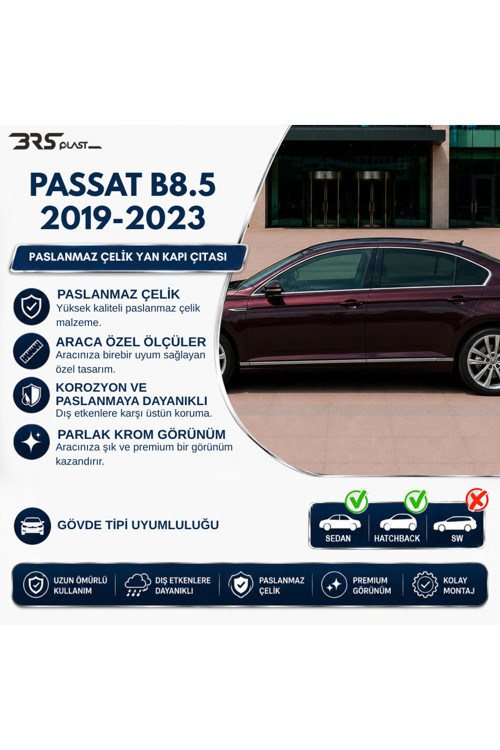 Volkswagen Passat B8.5 Uyumlu 2019 Ve Üzeri Yan Kapı Çıtası 8 Parça Paslanmaz Çelik
