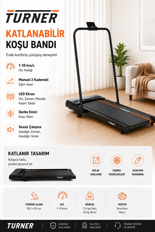Turner Katlanabilir Yürüyüş Bandı Koşu Bandı