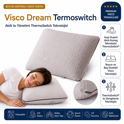 Visco Dream TermoSwitch Boyun Destekli Ortopedik Visco Yastık 59x39 cm