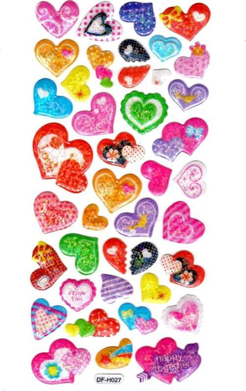 Işıltılı Sticker Kabartmalı Stiker Defter Planlayıcı Etiket (Dfh027)-18x9cm- Kalp Renkli